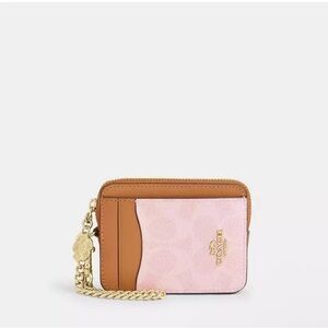Coach Pink and Brown Wristlet with Gold Chain